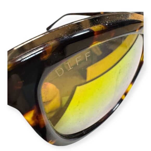 Diff Reflective Polarized‎ Sunglasses Brown Frame Yellow Lens Cat Eye Retro main image 4